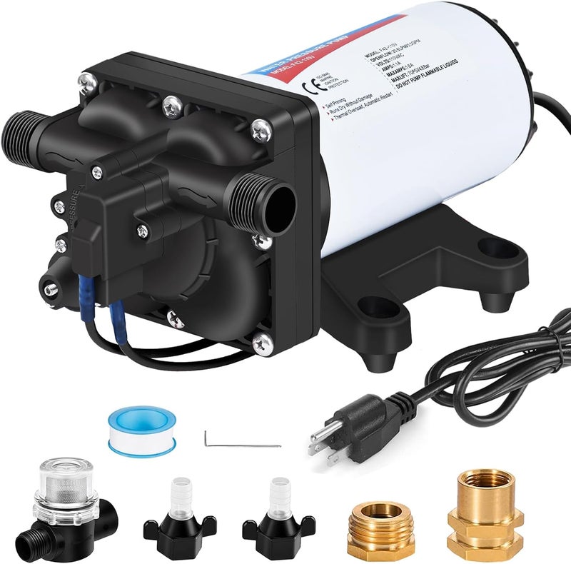 YoungTree مضخة غشاء ضغط الماء 110 فولت تيار متردد 5.0 جالون في الدقيقة 70 PSI مضخة نقل مياه ذاتية التحضير للسيارات المنزلية والحدائق وغسيل السيارات وبراميل المطر - Image 1